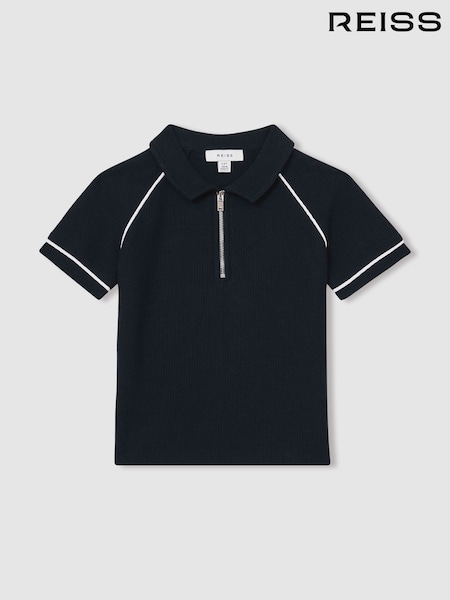 Mornarica - Reiss Lolland Cotton Textured Half Zip Polo Shirt (F57903) | € 45