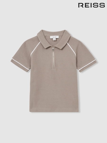 Nerc rjava - Reiss Lolland Cotton Textured Half Zip Polo Shirt (F57904) | € 45