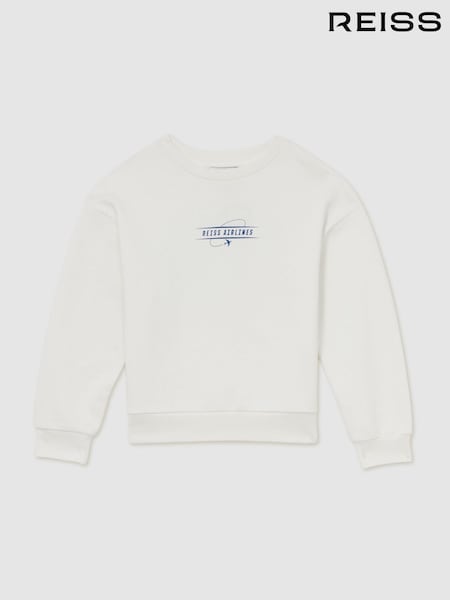 Blanco/azul - Reiss Orville Cotton-Blend Airlines-Print Sweatshirt (F57918) | 55 €