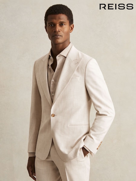 Reiss Oatmeal/White Kai Slim Fit Single Breasted Pinstripe Suit Blazer (F57922) | AED2,376