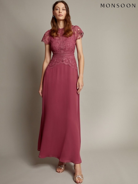 Monsoon Pink Monica Lace Maxi Dress (F57929) | €199
