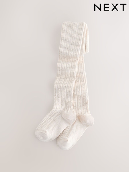 Oatmeal Cream Longer Length Cotton Rich Cable Tights (F57933) | AED30 - AED38