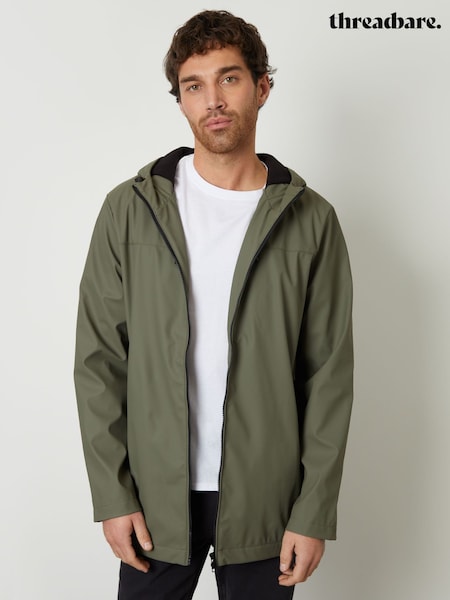 Threadbare Khaki Green Microfleece Lined Hooded Rubberised Raincoat (F57937) | €66