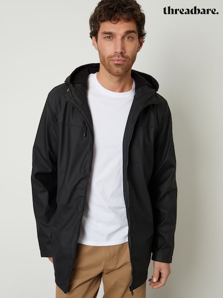 שחור - Threadbare Microfleece Lined Hooded Rubberised Raincoat (F57938) | ‏306‏₪