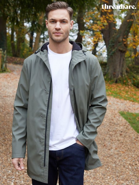 Threadbare Khaki Microfleece Lined Longline Hooded Raincoat (F57940) | €73