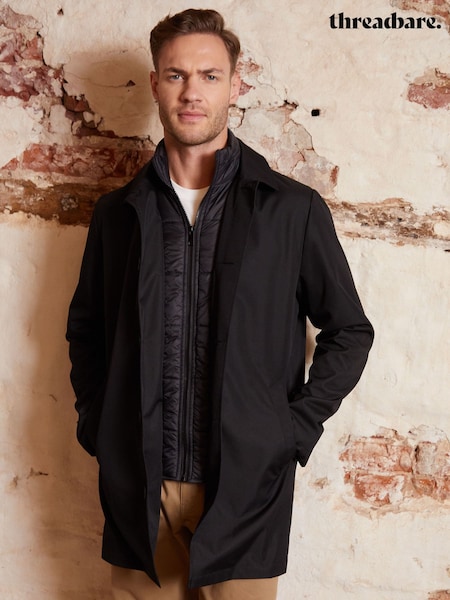 Threadbare Black Collared Mock Layer Trench (F57945) | €66