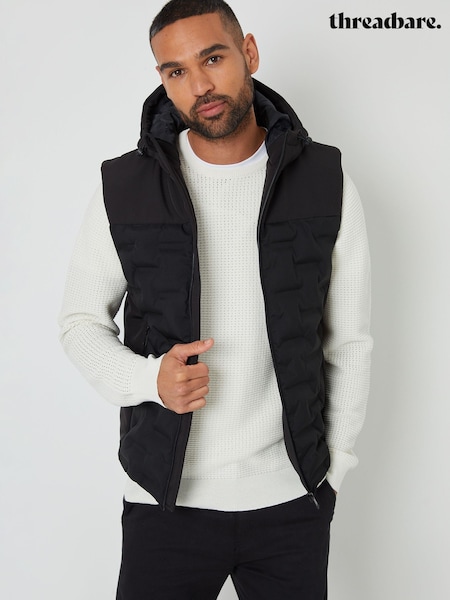 Threadbare Black Quilted Panel Hooded Gilet (F57947) | ₪257
