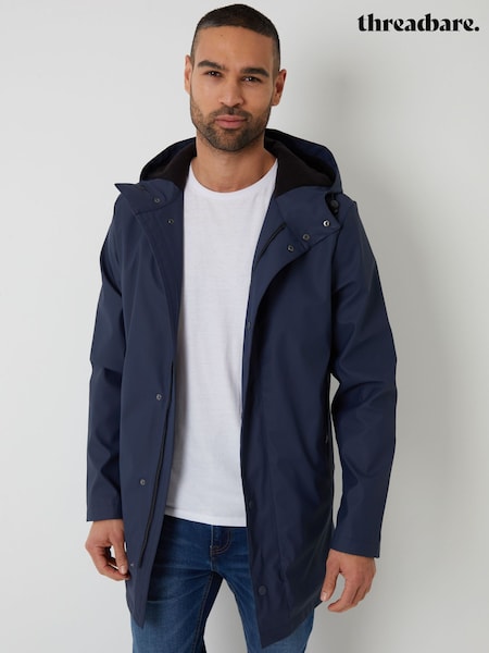 Threadbare Blue Microfleece Lined Longline Hooded Raincoat (F57951) | €73