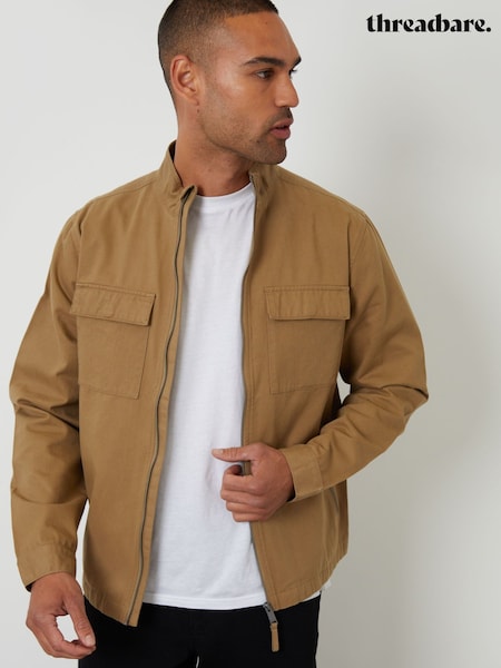Threadbare Brown Cotton Twill Lightweight Funnel Neck Jacket (F57972) | AED266