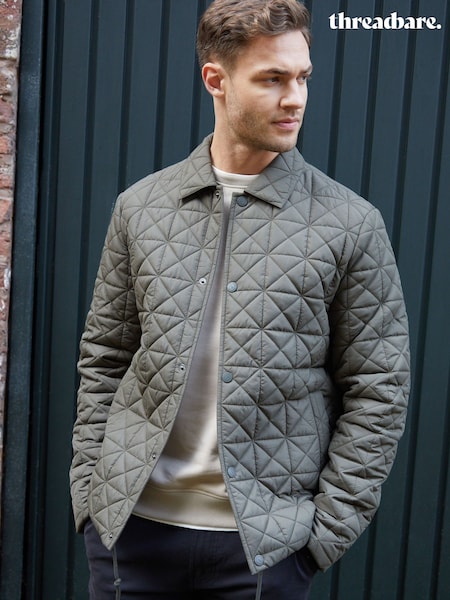 Threadbare Khaki Green Collared Quilted Jacket (F57974) | €59