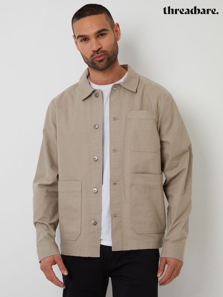 Natural - Jachetă utilitară ușoară cu guler și nasturi de la Threadbare (F58002) | 298 LEI