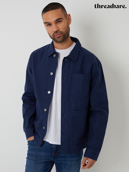Threadbare Blue Button Up Lightweight Collared Utility Jacket (F58009) | R$ 465