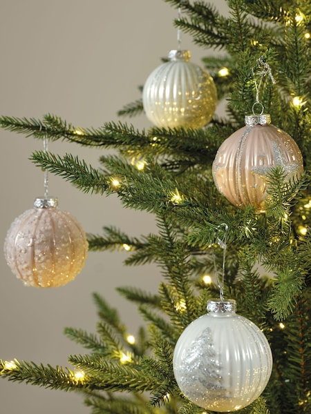 Decoris Set of 6 Pink/Cream Glass Christmas Baubles (F58036) | €21