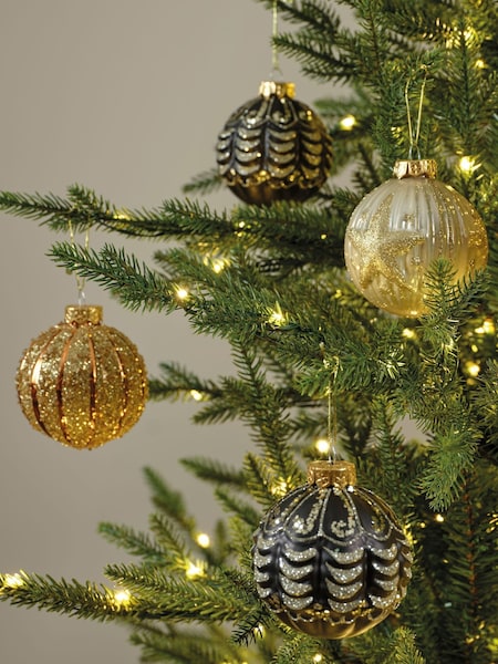 Decoris Set of 6 Gold and Black Glass Christmas Baubles (F58037) | €21