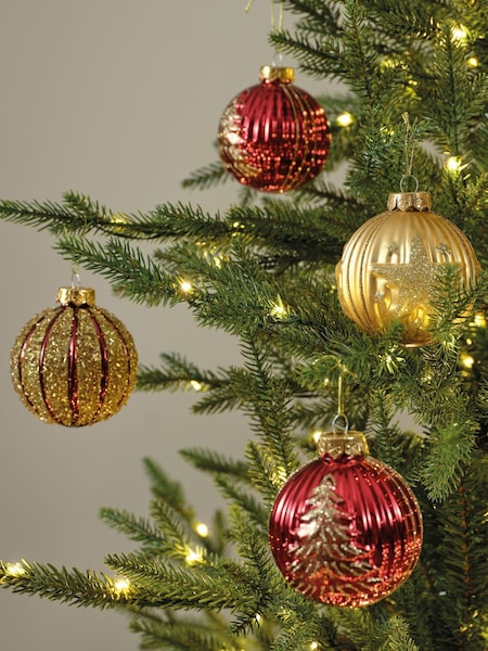 Decoris Set of 6 Red and Gold Tone Glass Christmas Baubles (F58038) | €21