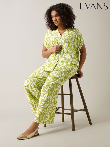 Evans Green Wide Leg Printed Trousers (F58066) | ‏196‏₪