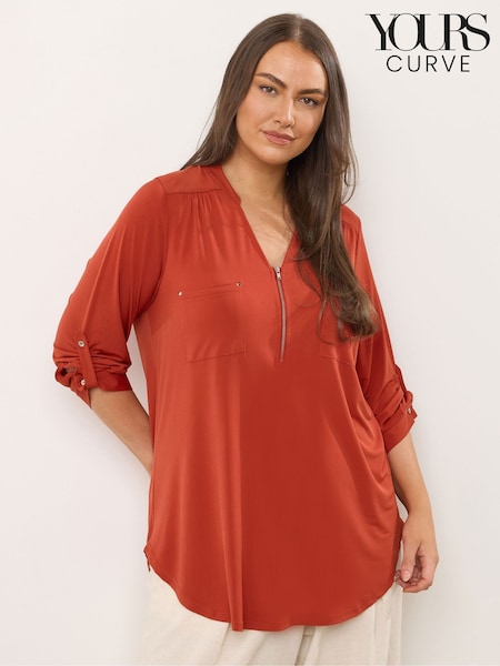 Yours Curve Orange Zip Front Jersey Top (F58115) | €48