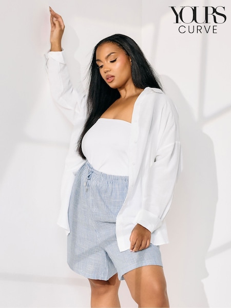 Yours Curve Blue Linen Stripe Shorts (F58118) | €39