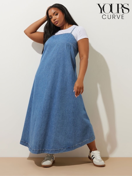 Yours Curve Blue Strappy Maxi 100% Cotton Dress (F58124) | €47