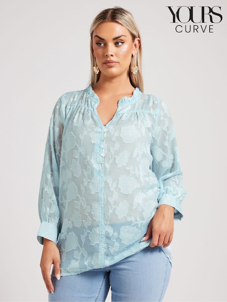 Yours Curve Blue London Jacquard Burn Out Blouse (F58126) | €56