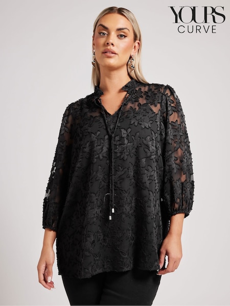 Negro - Yours Curve London Burn Out Pie Crust Blouses (F58131) | 51 €