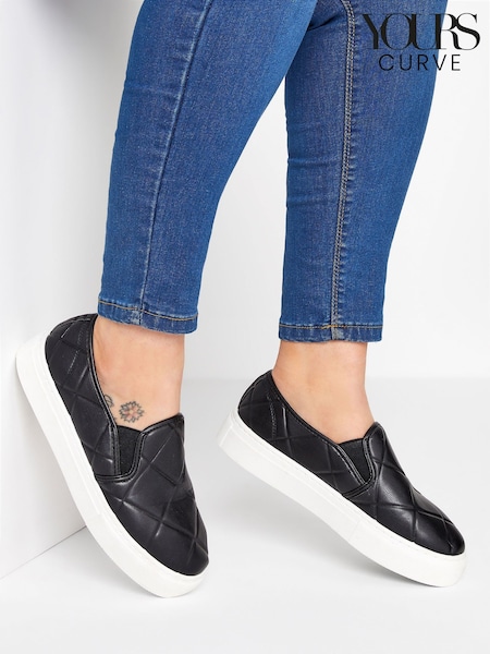 Yours Curve Extra-Wide Fit Quilted Slip on Trainers (F58139) | €38