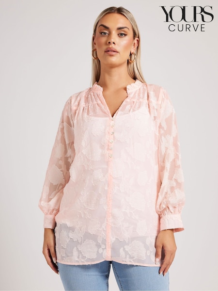 Yours Curve Pink London Jacquard Burn Out Blouse (F58141) | €56