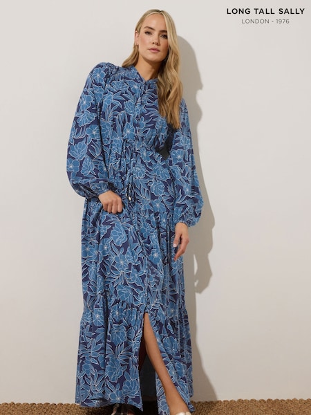 Long Tall Sally Blue Floral Long Sleeve Belted Dress (F58142) | R$ 425