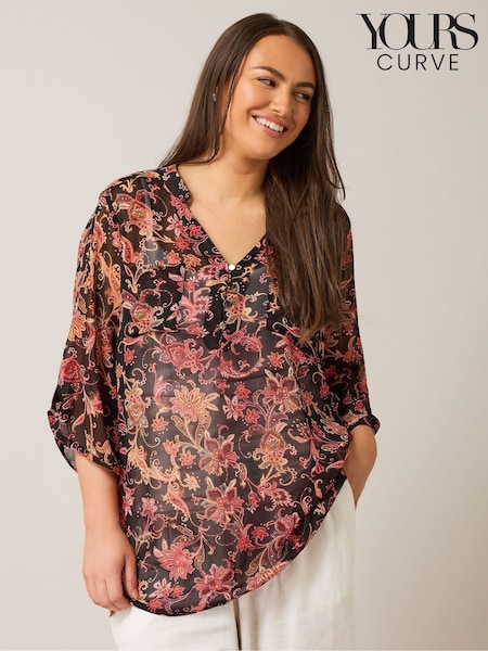 Negru cromat - Yours Curve Tab Detail Blouse (F58145) | 290 LEI