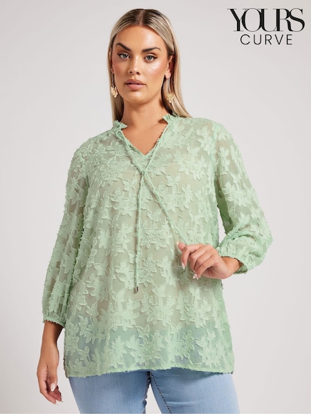 Yours Curve Green London Burn Out Pie Crust Blouses (F58148) | €45