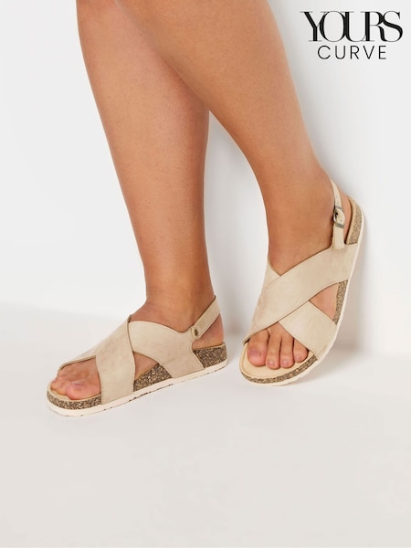 Yours Curve Natural Extra-Wide Fit Cross Strap Footbed Sandals (F58151) | $45