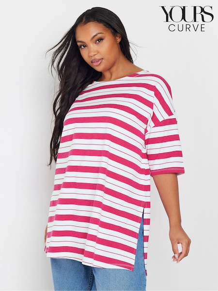 Yours Curve Pink Striped Slit Hem Top (F58152) | €31
