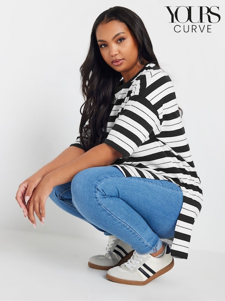 Black - Yours Curve Striped Slit Hem Top (F58153) | 164 LEI