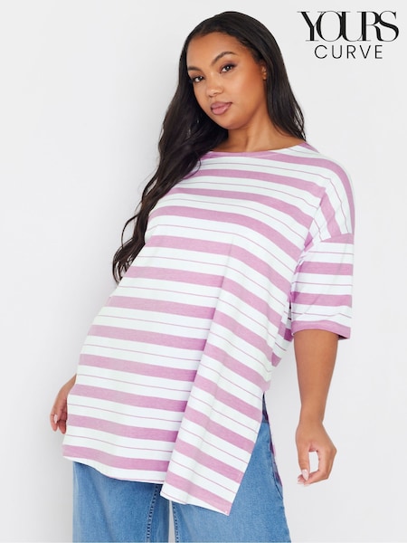 Purple - Yours Curve Striped Slit Hem Top (F58159) | 164 LEI