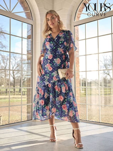 Sininen - Yours Curve London Metallivärit Marking Wrap Mekko (F58166) | €110