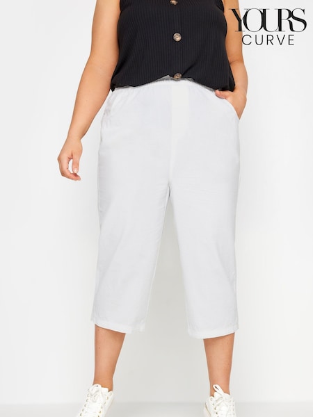 Yours Curve White Cool 100% Cotton Cropped Trousers (F58174) | €34