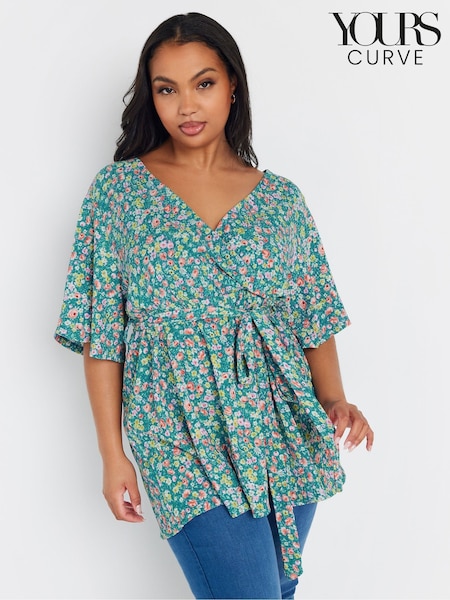 Azul oscuro - Yours Curve Floral Wrap Textured Top (F58185) | 41 €