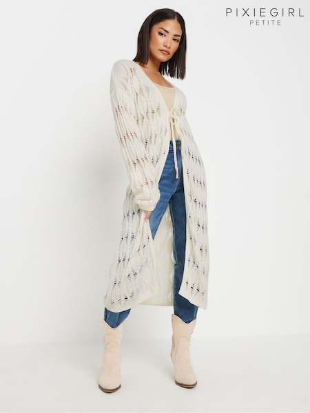 PixieGirl Petite Natural Crochet Maxi Cardigan (F58188) | ₪171