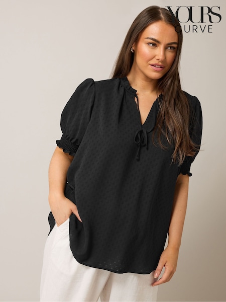 Negro - Yours Curve Frill Collar Tie Blouse (F58198) | 51 €