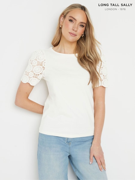 Valkoinen - Long Tall Sally 100% puuvillainen virkkaushihainen T-paita (F58210) | €44