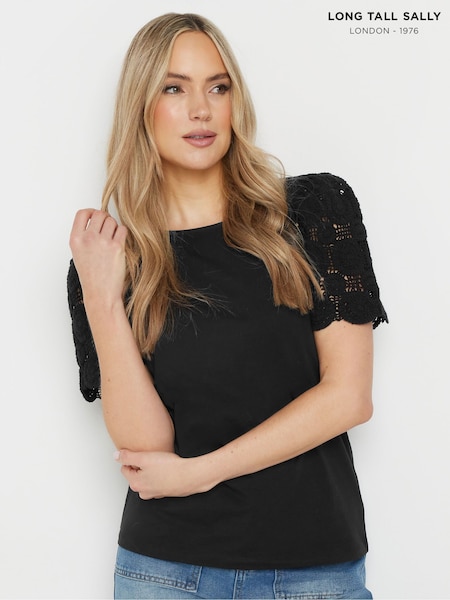 Musta - Long Tall Sally 100% puuvillainen virkkaushihainen T-paita (F58223) | €44