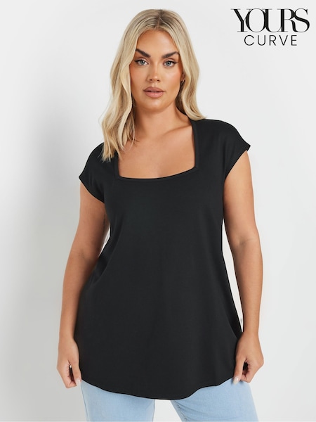 Yours Curve Black Ponte A Line Cap Sleeve T-Shirt (F58224) | €28