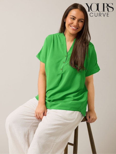 Yours Curve Green Half Placket Blouse (F58240) | $63