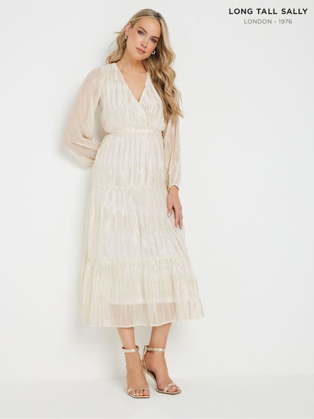 Long Tall Sally White Metallic Jacquard Midaxi Dress (F58242) | 3,244 UAH