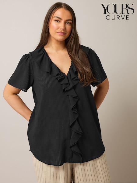 Yours Curve Black Frill Front Blouse (F58250) | €52