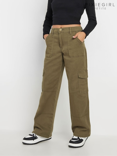 PixieGirl Petite Khaki Twill Loose Utility Trousers (F58251) | €50