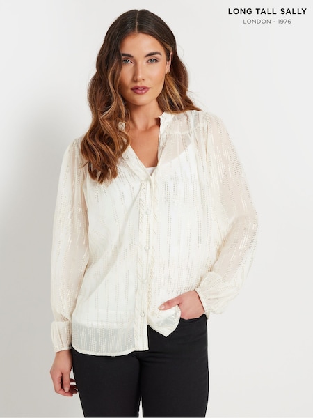 Long Tall Sally White Metallic Jacquard  Blouse (F58257) | €43