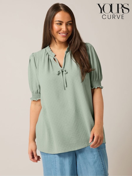 Yours Curve Green Frill Collar Tie Blouse (F58259) | €52