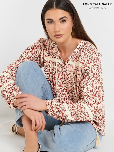 Long Tall Sally Pink Lace Insert Top (F58263) | ₪166