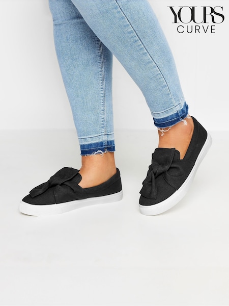 Yours Curve Wide Fit Twisted Bow Slip On Trainers (F58265) | €38